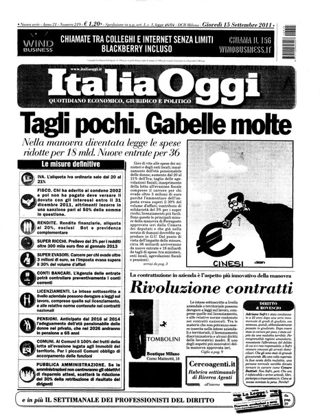 Italia oggi : quotidiano di economia finanza e politica